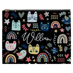 Personalized Cat Illustration Name Cosmetic Bag - Cosmetic Bag (XXXL)