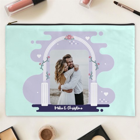 Personalized Wedding Illustration Photo Name Cosmetic Bag By Katy Front