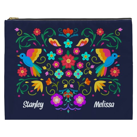 Personalized Flower Bird Illustration Name Cosmetic Bag By Katy Front