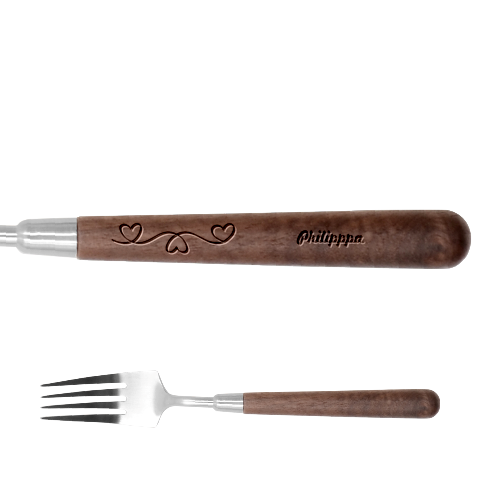 Personalized Heart Line Name Stainless Steel Fork With Wooden Handle  By Katy Fork