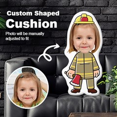 Personalized Photo in Firefighter Firemen Cartoon Style Custom Shaped Cushion - Cut To Shape Cushion