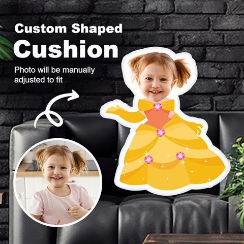 Personalized Photo In Yellow Princess Custom Shaped Cushion By Katy Front
