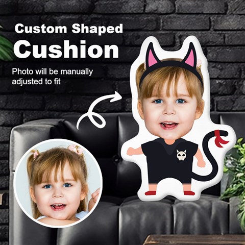 Personalized Photo In Halloween Cat Devil Cartoon Style Custom Shaped Cushion By Joe Front