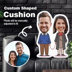 Personalized Photo Couple Red Line in Cartoon Style Custom Shaped Cushion - Cut To Shape Cushion