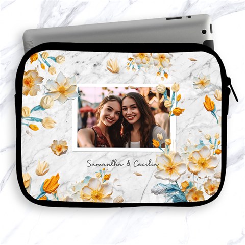 Personalized Oil Painting Floral Marble Texture Photo Name Any Text Ipad Zipper Case By Joe Front