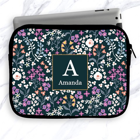 Personalized Floral Pattern Initial Name Ipad Zipper Case By Joe Front