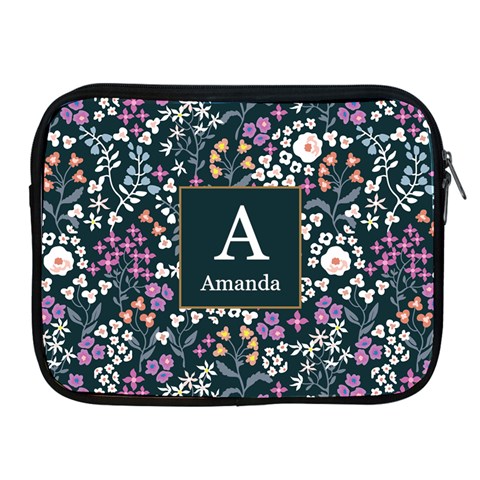 Personalized Floral Pattern Initial Name Ipad Zipper Case By Joe Front