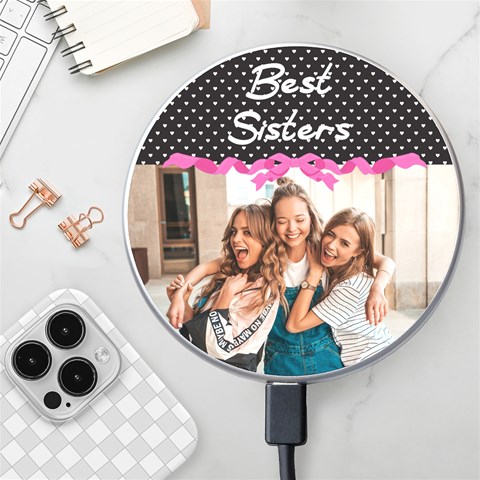 Personalized Ribbon Photo Name Wireless Fast Charger By Katy Front