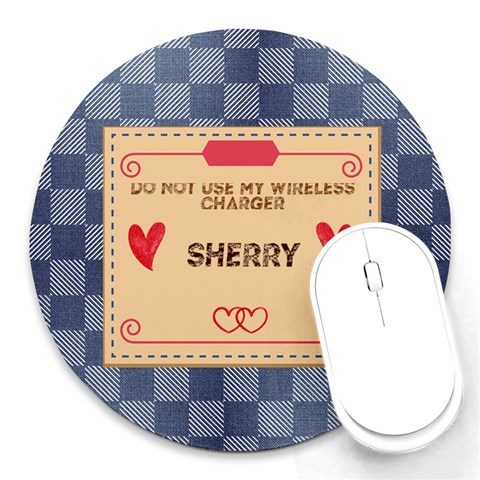 Personalized Denim Name Round Mousepad By Katy Front