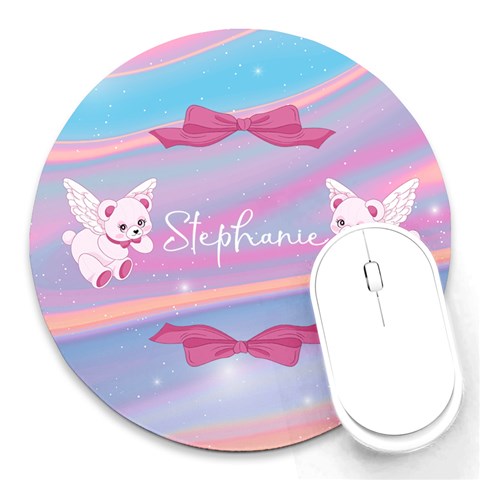 Personalized Angle Bear Name Round Mousepad By Katy Front
