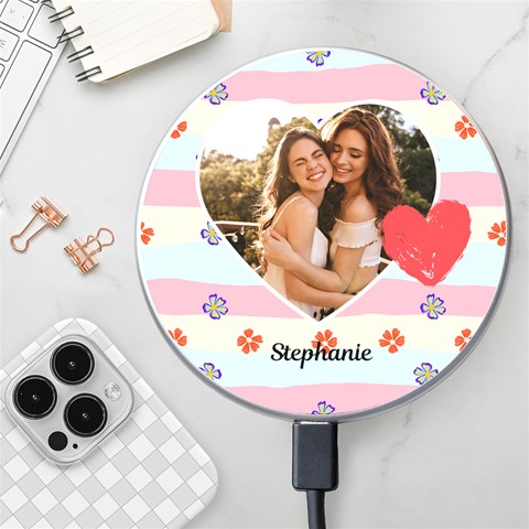 Personalized Heart Photo Name Wireless Fast Charger By Katy Front