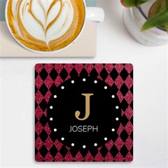 Personalized Glitter Diamond Pattern Initial Name UV Print Square Tile Coaster - UV Print Square Tile Coaster 