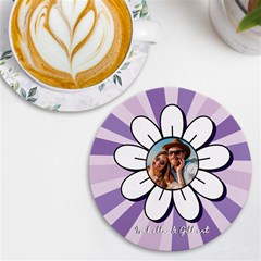 Personalized Flower Photo Name Round Tile Coaster
