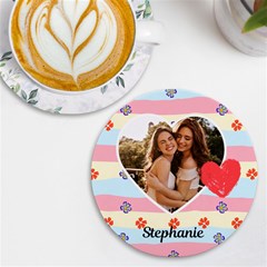 Personalized Heart Photo Name Round Tile Coaster
