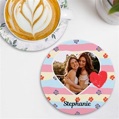 Personalized Heart Photo Name Round Tile Coaster - UV Print Round Tile Coaster