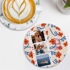 Personalized Red Flower Photo Name Round Tile Coaster
