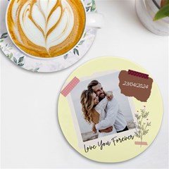 Personalized Memo Style Photo Name Round Tile Coaster - UV Print Round Tile Coaster