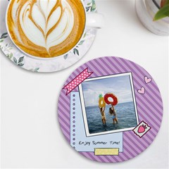 Personalized Memo Style Photo Name Round Tile Coaster