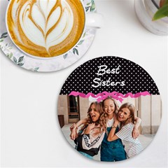 Personalized Ribbon Heart Name Photo Round Tile Coaster - UV Print Round Tile Coaster