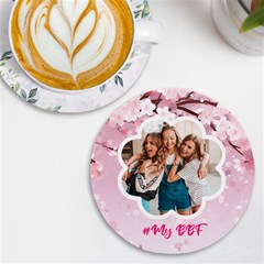 Personalized Cherry Bloom Photo Name Round Tile Coaster - UV Print Round Tile Coaster