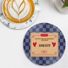 Personalized Denim Name Round Tile Coaster - UV Print Round Tile Coaster