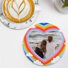 Personalized Rainbow Heart Name Photo Round Tile Coaster - UV Print Round Tile Coaster