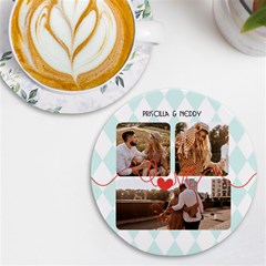 Personalized Love Line Name Photo Round Tile Coaster - UV Print Round Tile Coaster