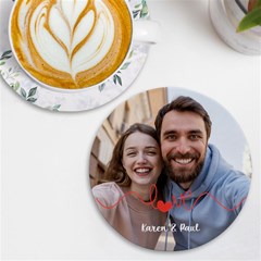 Personalized Love Line Photo Round Tile Coaster