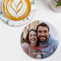 Personalized Love Line Photo Round Tile Coaster - UV Print Round Tile Coaster