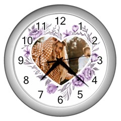Personalized Flower Heart Photo Wall Clock - Wall Clock (Silver)