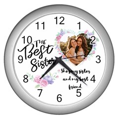 Personalized Flower Heart Photo Wall Clock - Wall Clock (Silver)