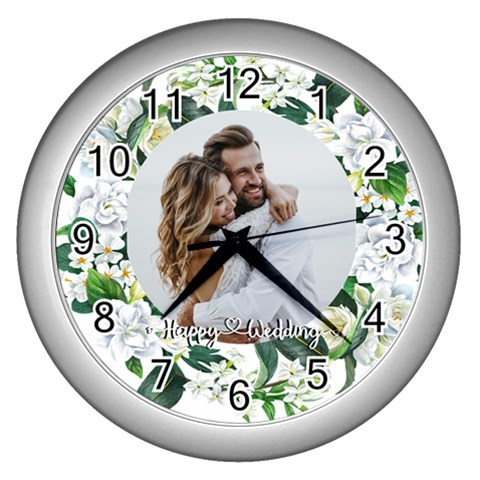 Personalized White Flower Photo Wall Clock By Katy Front
