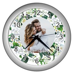 Personalized White Flower Photo Wall Clock - Wall Clock (Silver)