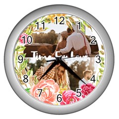 Personalized Colorful Flower Photo Wall Clock - Wall Clock (Silver)