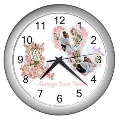 Personalized Birdcage Flower Photo Name Wall Clock - Wall Clock (Silver)
