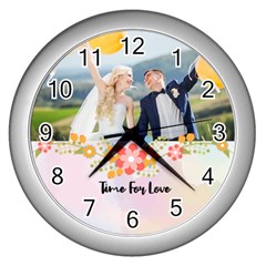 Personalized Flower with Half Photo Wall Clock - Wall Clock (Silver)
