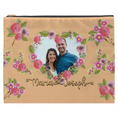Personalized Floral Love Heart Shape Photo Name Cosmetic Bag - Cosmetic Bag (XXXL)