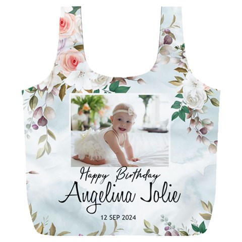 Personalized Photo Floral Baby Birthday Name Any Text Recycle Bag By Joe Back