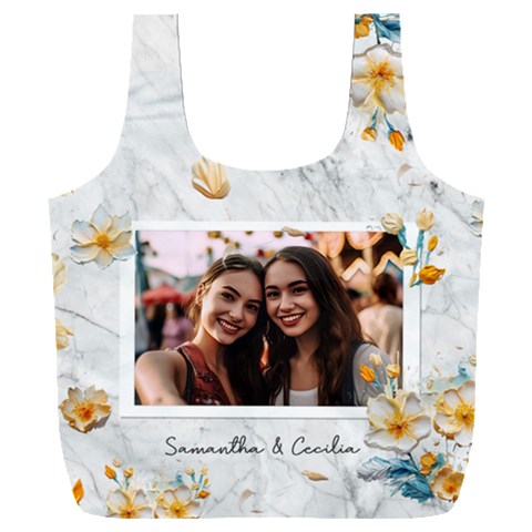Personalized Oil Painting Floral Marble Texture Photo Name Any Text Recycle Bag By Joe Front