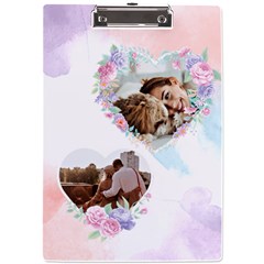 Personalized Heart Flower Frame Photo A4 Acrylic Clipboard