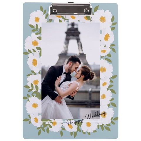 Personalized White Flower Photo Name A4 Acrylic Clipboard By Katy Front