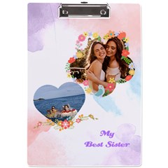 Personalized  Flower Heart Photo Name A4 Acrylic Clipboard