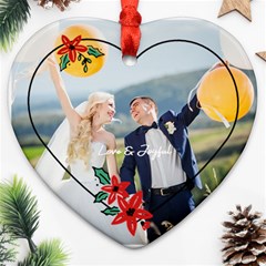 Personalized Poinsettia Frame Photo Name Heart Ornament (Two Sides)