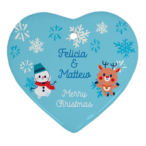 Personalized Snowman And Deer Name Heart Ornament (two Sides) By Katy Front
