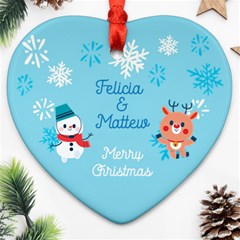 Personalized Snowman and Deer Name Heart Ornament (Two Sides)