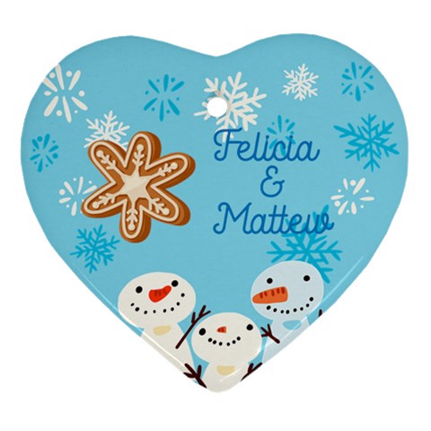 Personalized Snowman And Deer Name Heart Ornament (two Sides) By Katy Back