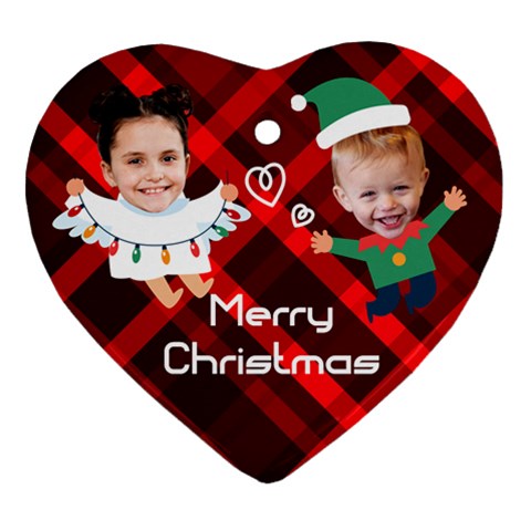 Personalized Checked Angel Elf Photo Name Heart Ornament (two Sides) By Katy Front