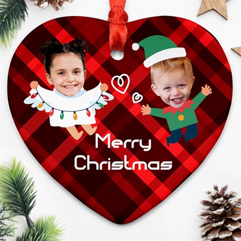 Personalized Checked Angel Elf Photo Name Heart Ornament (two Sides) By Katy Front
