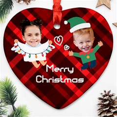 Personalized Checked Angel Elf Photo Name Heart Ornament (Two Sides)