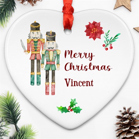 Personalized Nutcracker Poinsettia Name Heart Ornament (two Sides) By Katy Front